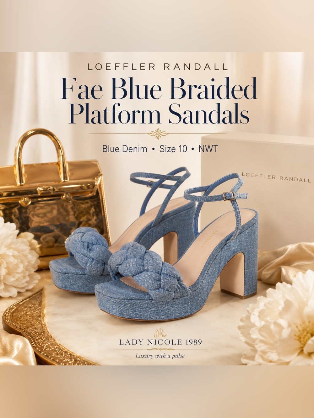 Loeffler Randall Fae Blue Braided Platform Sandals 10 NEW